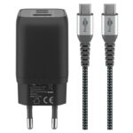 Goobay USB lader | 2x USB-C PD en 1x USB-A QC | incl. USB-C kabel | 65W | zwart | 1 meter