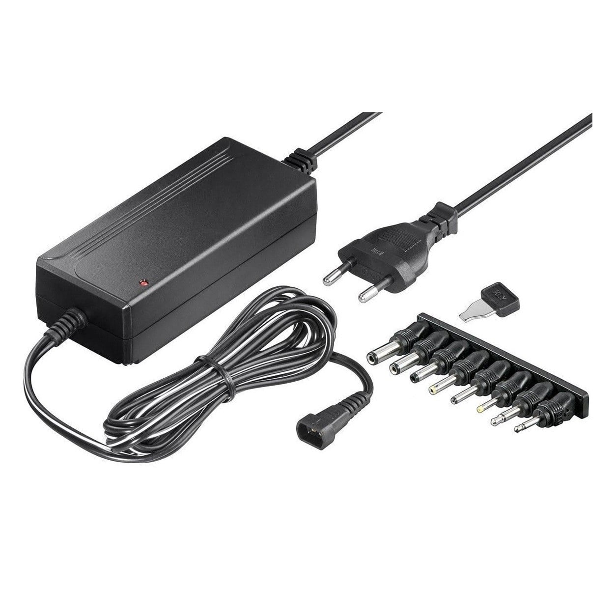 Universele voedingsadapter 5-15V / 2,4-3A / 36W met 8 verwisselbare pluggen / zwart - 1,8 meter
