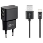 Goobay USB-A thuislader met 2 poorten en losse 8-pins Lightning - USB kabel - Smart IC - 2,4A / (meerdere kleuren)