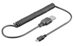 USB Micro B naar USB-A spiraalkabel - USB2.0 - tot 1A / zwart - 1 meter