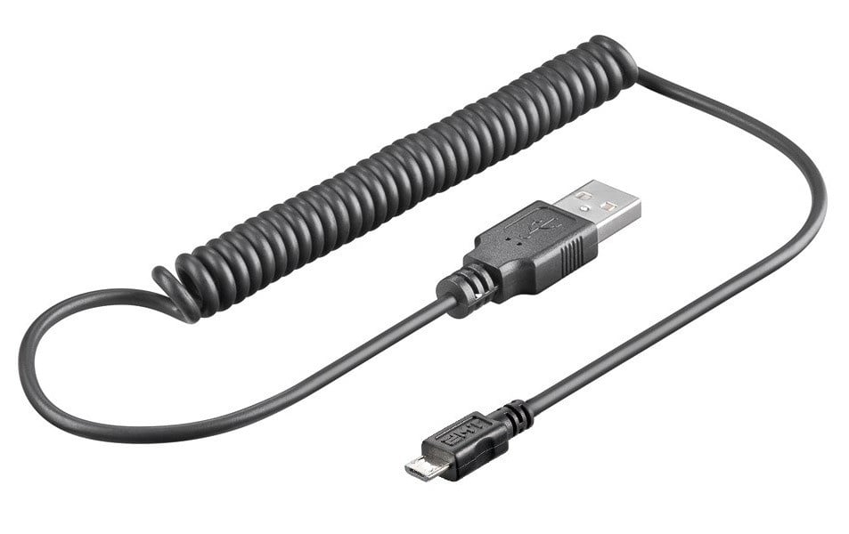USB Micro B naar USB-A spiraalkabel - USB2.0 - tot 1A / zwart - 1 meter