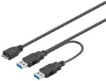 USB Micro B naar 2x USB-A Y-kabel - USB3.0 - tot 0,9A / zwart - 0,20 meter