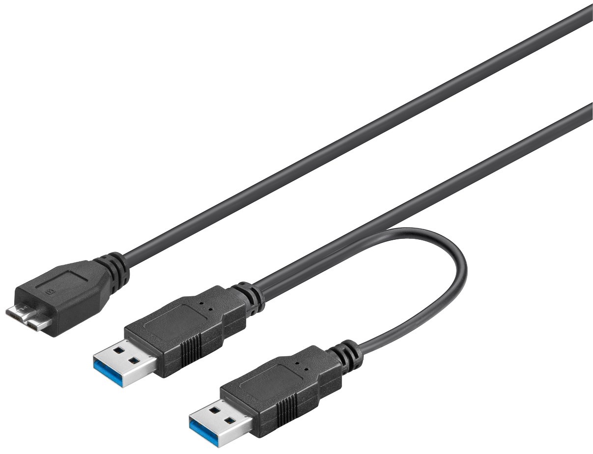 USB Micro B naar 2x USB-A Y-kabel - USB3.0 - tot 0,9A / zwart - 0,20 meter