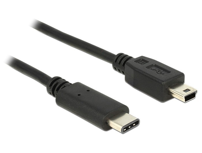 USB Mini B naar USB-C kabel - USB2.0 - tot 3A / zwart - 0,50 meter