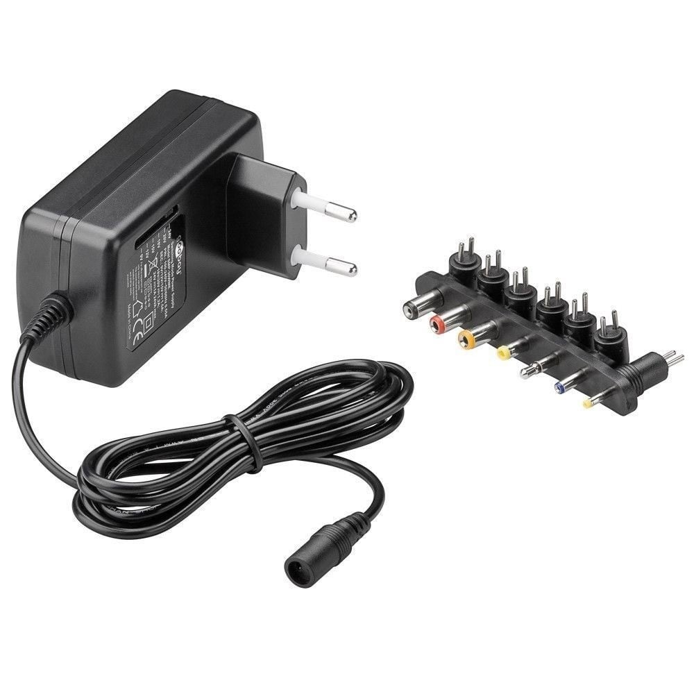 Universele voedingsadapter 9-24V / 1-1,5A / 24W met 7 verwisselbare pluggen / zwart - 1,6 meter