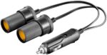 Sigarettenaanstekerplug splitter met 2 12-24V poorten / zwart - 0,20 meter