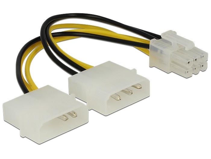 PCIe 6-pins (m) - 2x Molex 4-pins (m) voedingsadapter - 0,15 meter