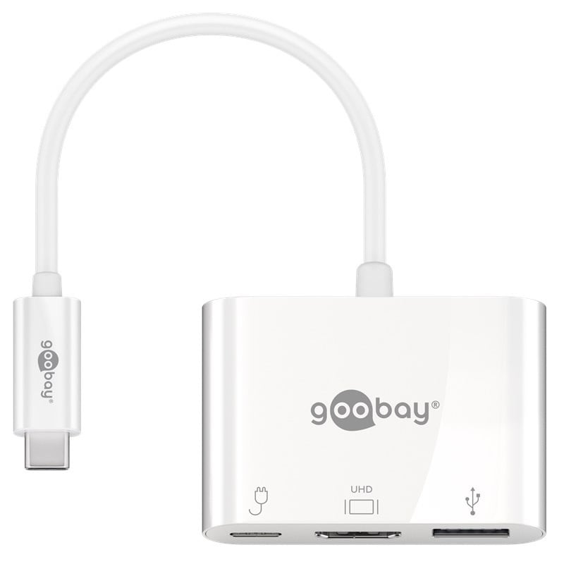 Goobay USB-C naar HDMI 4K 30Hz, USB-A en USB-C PD 60W adapter / wit - 0,15 meter