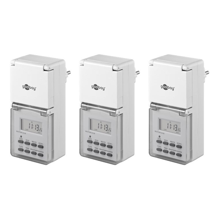 Goobay tijdschakelklok set van 3 stuks - digitaal (10 programma's per week) - voor buiten (IP44) / wit