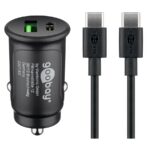 Goobay USB autolader | USB-C PD + USB-A QC | losse USB-C kabel | 27W