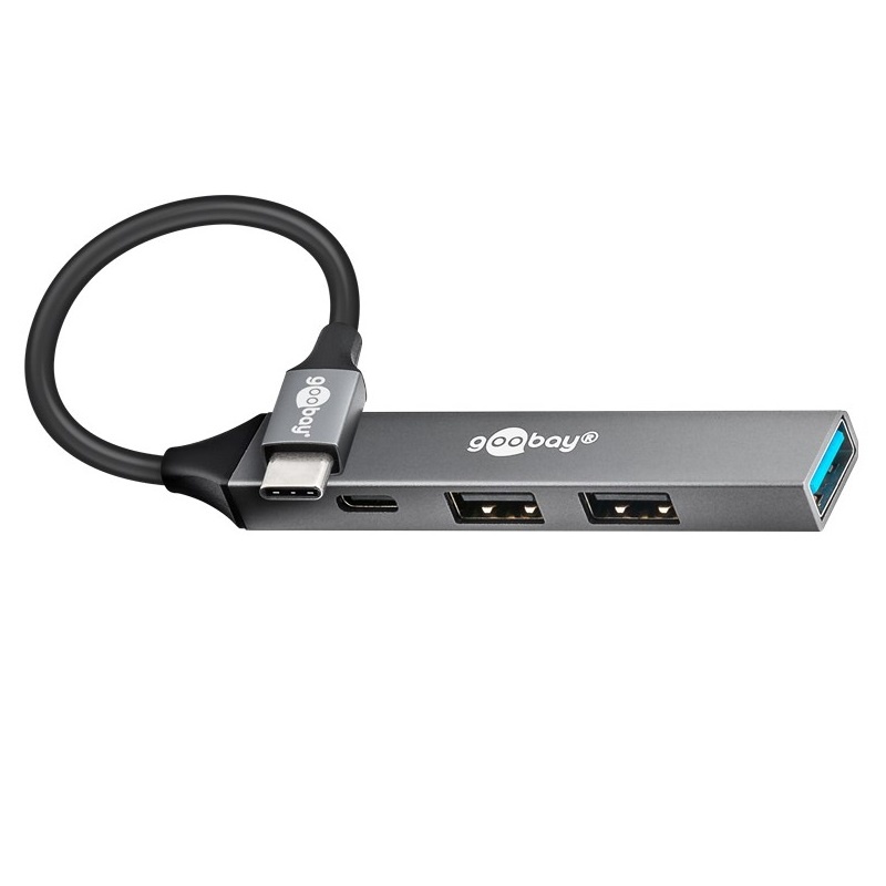 Goobay USB hub (USB-C) | 3x USB-A + 1x USB-C | USB2.0/3.0 | aluminium | 0,10 meter