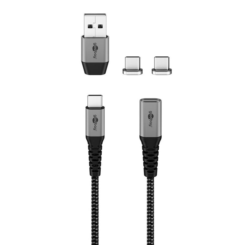 Goobay USB-C Magnetic Textile kabel | incl. USB-A adapter | USB2.0 | PD 60W | 1 meter