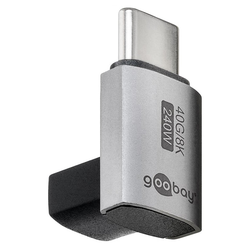 Goobay USB-C haakse adapter | boven/beneden (lang) | USB4 40 Gbps | PD 240W | 8K 60Hz | aluminium