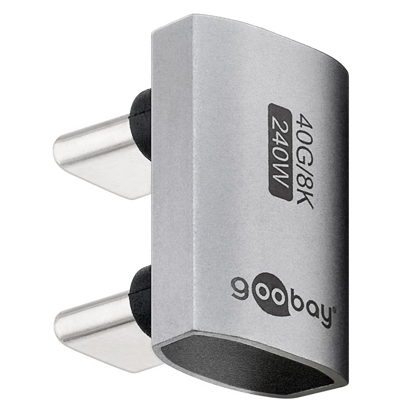 Goobay USB-C koppelstuk (m-m) | haaks (U-bocht) | USB4 40 Gbps | PD 240W | 8K 60Hz | aluminium