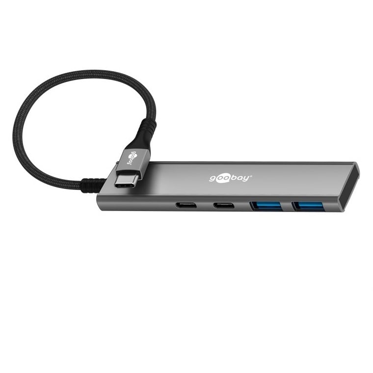 Goobay USB hub (USB-C) | 2x USB-A + 2x USB-C | USB3.0 5 Gbps | aluminium | 0,10 meter