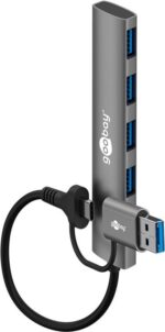 Goobay 2-in-1 Slim 4-Port USB Hub, 5 Gbit/s