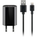 Goobay platte USB lader | 5W | incl. Lightning kabel | zwart | 1 meter