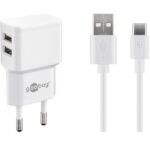 Goobay USB-A thuislader met 2 poorten en losse USB-C kabel - 2,4A / (meerdere kleuren)