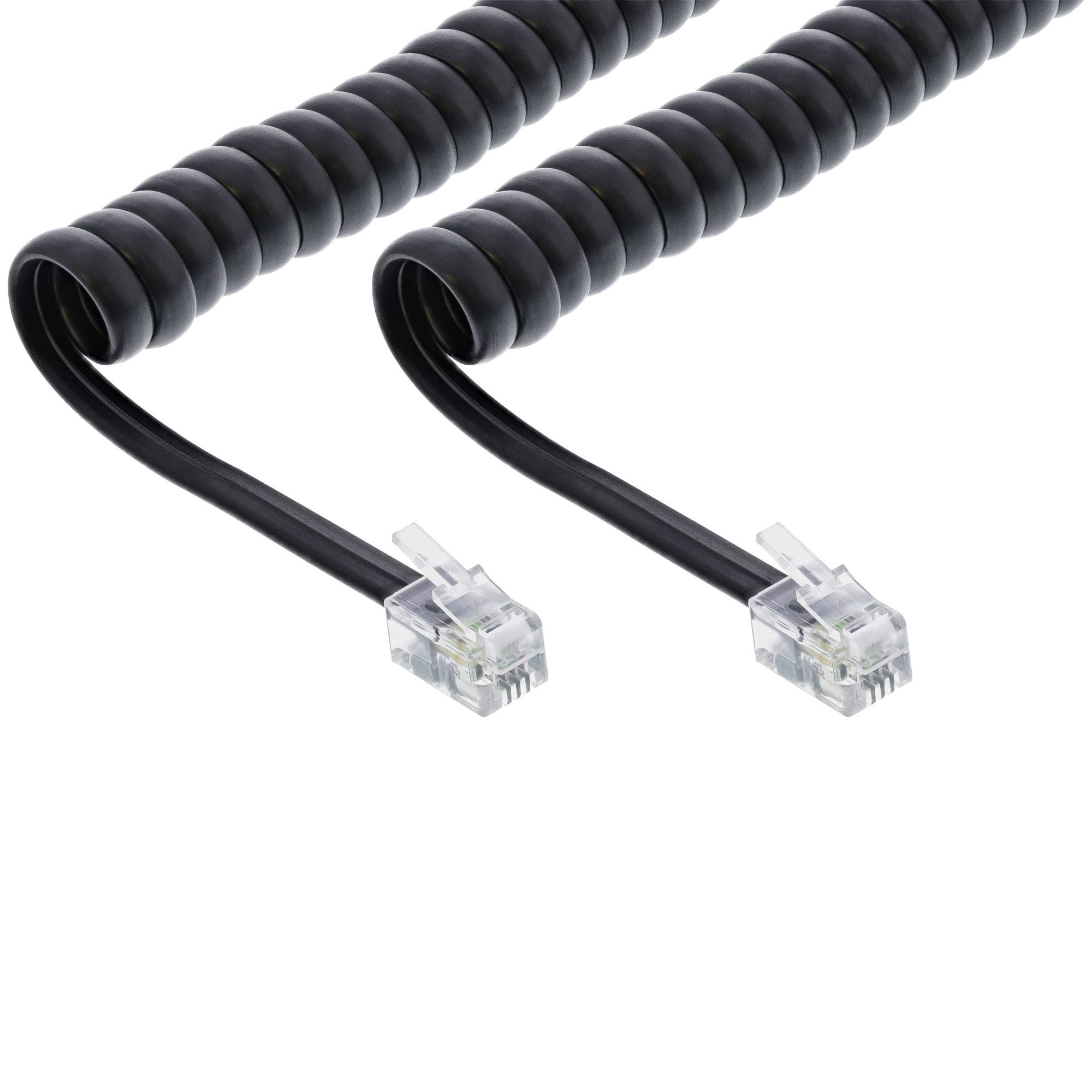 Goobay RJ10 telecom crossover spiraalkabel | | zwart (meerdere lengtes)