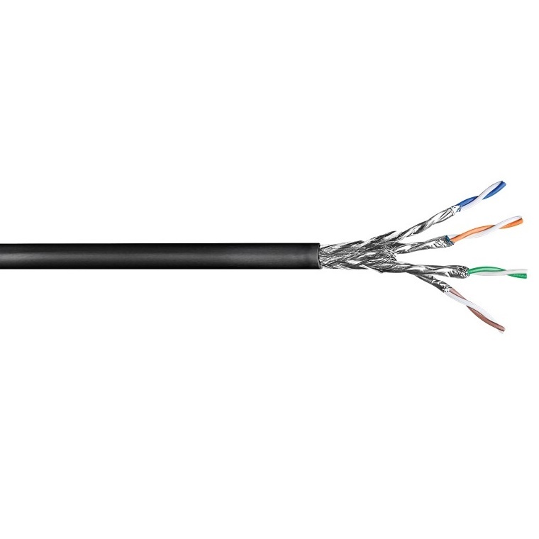 Goobay S/FTP CAT7 10 Gigabit 600 MHz outdoor netwerkkabel met vaste aders - AWG23 / zwart (meerdere lengtes)