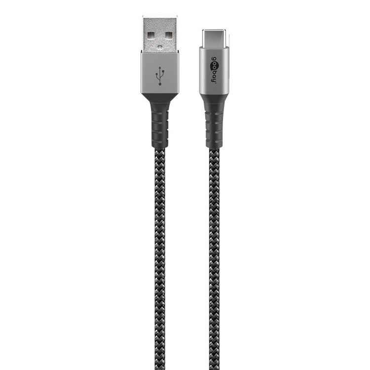 Goobay USB-C naar USB-A kabel - USB2.0 - tot 3A / nylon zwart (meerdere lengtes)