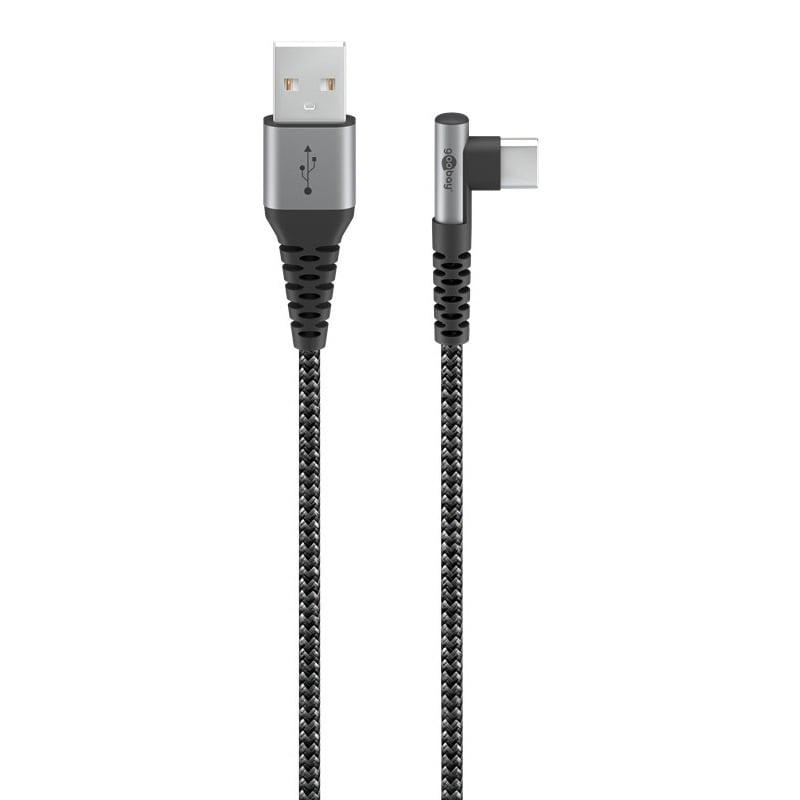 Goobay USB-C haaks (links/rechts) naar USB-A kabel - USB2.0 - tot 3A / nylon zwart (meerdere lengtes)