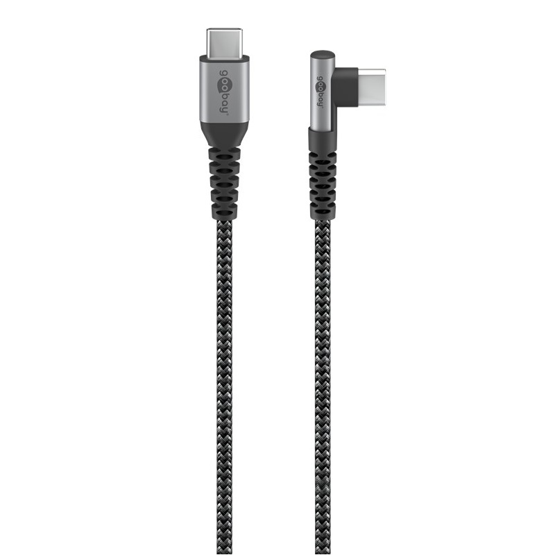 Goobay USB-C naar USB-C haaks (links/rechts) kabel - USB2.0 - tot 60W / nylon zwart (meerdere lengtes)