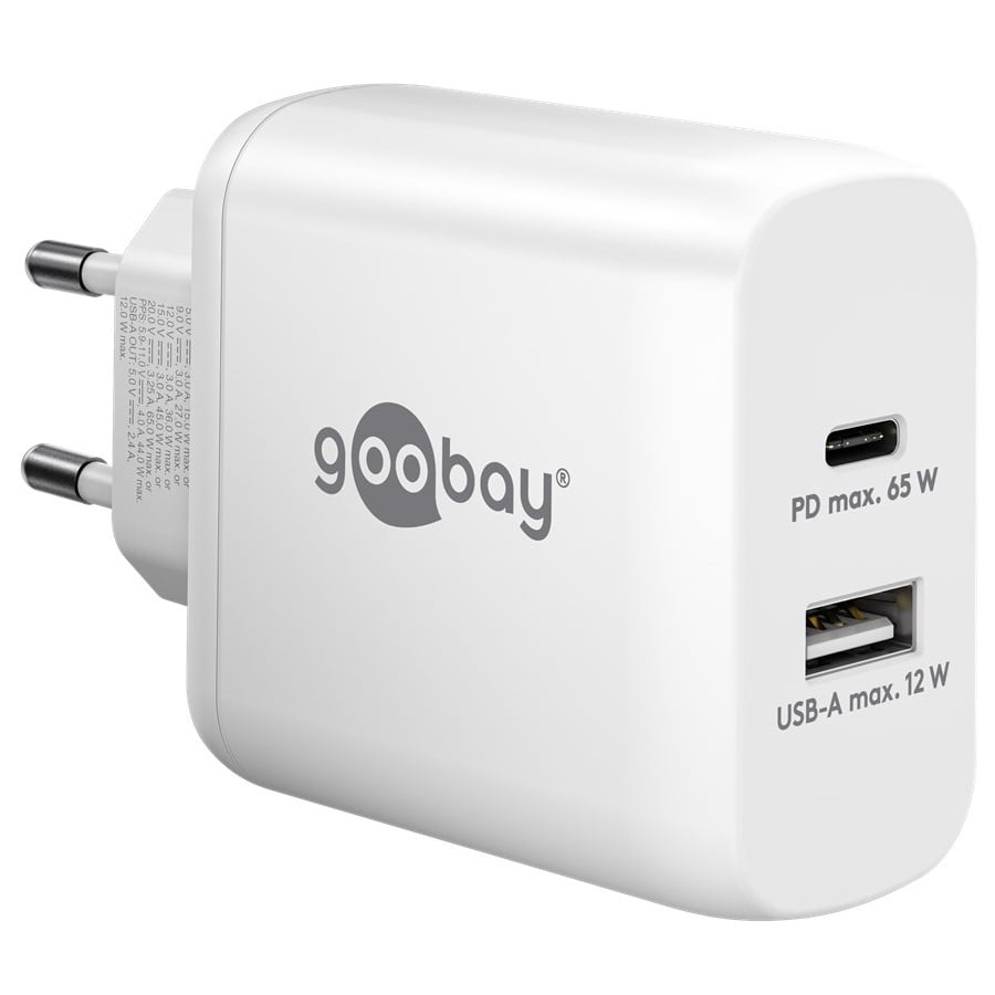 Goobay thuislader met 1x USB-C PD en 1x USB-A | GaN | 65W | (meerdere kleuren)