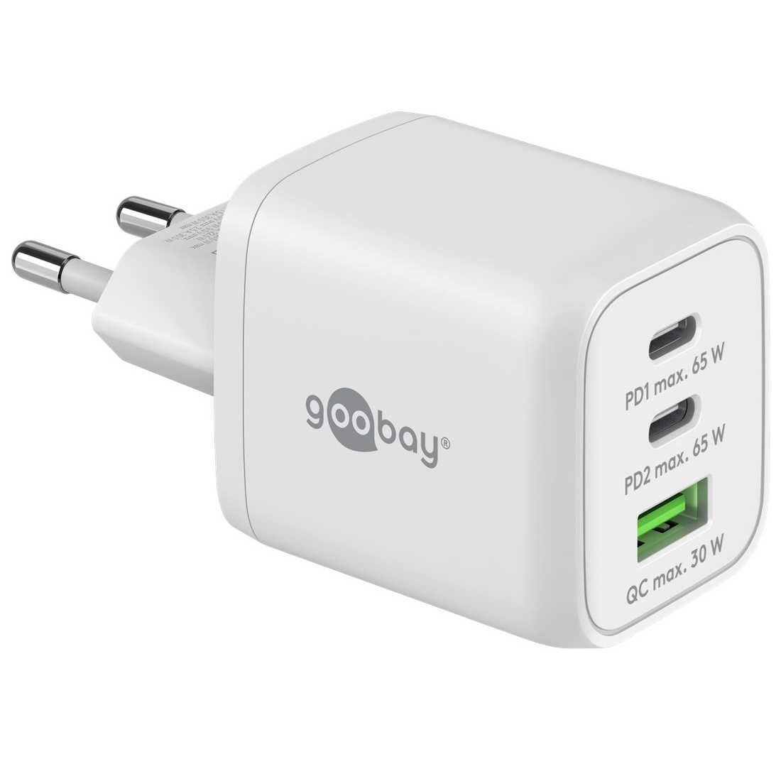 Goobay nano thuislader met 2x USB-C PD en 1x USB-A QC | GaN | 65W | (meerdere kleuren)