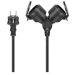 Goobay CEE 7/7 - 2x CEE 7/3 outdoor stroom verlengkabel | IP44 | 3x 1,50mm | zwart (meerdere lengtes)