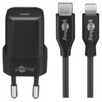 Goobay nano USB-C PD thuislader | 20W | losse Lightning kabel | | (meerdere kleuren)