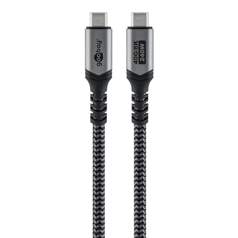 Goobay USB-C kabel | USB4 40 Gbps | PD 240W | 8K 60Hz | nylon | grijs (meerdere lengtes)