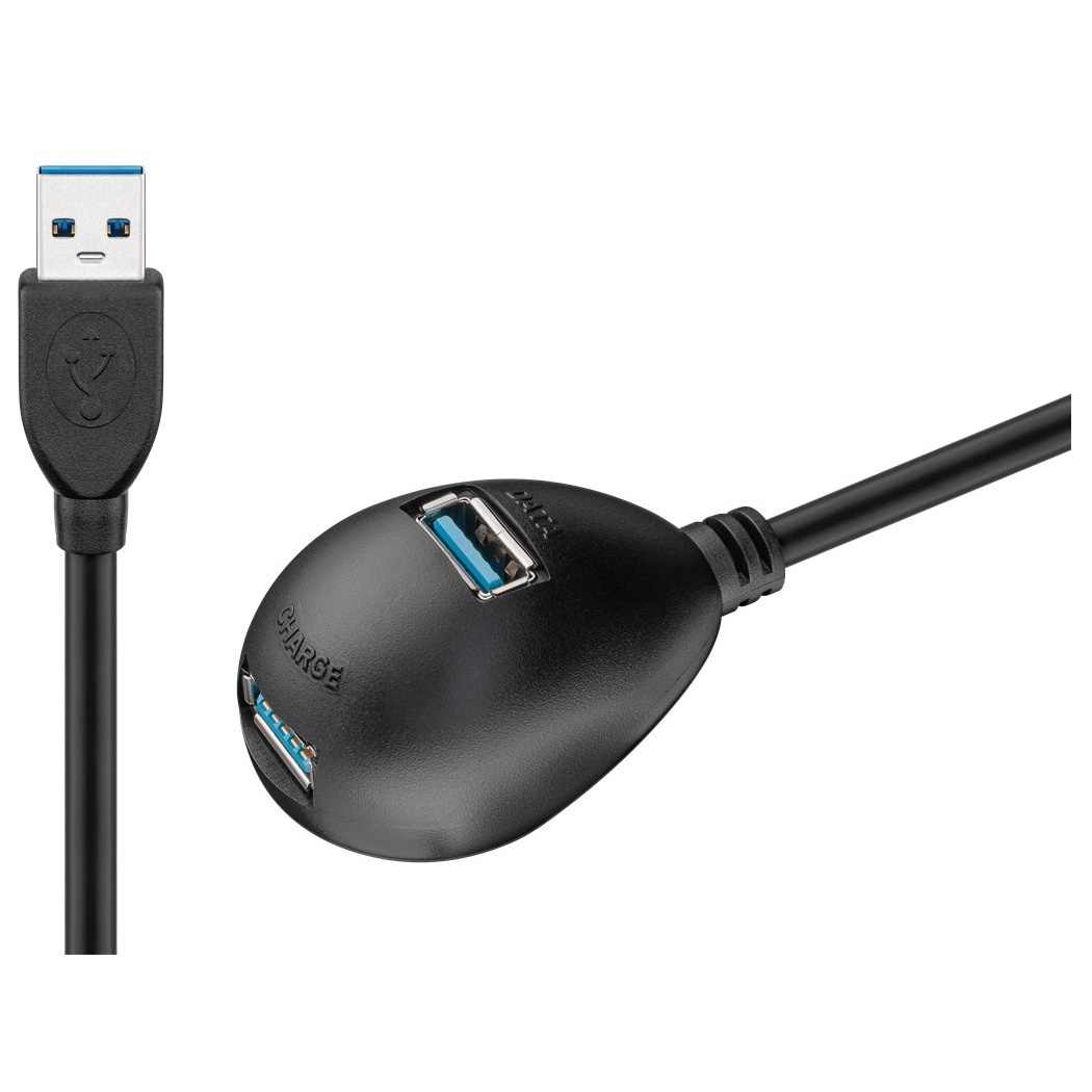 USB-A verlengkabel met standaard | extra laadpoort | USB3.0 5 Gbps | 7,5W | 1,5 meter