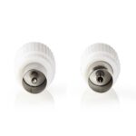 IEC (Coax) Connector | Recht | Female / Male | Vernikkeld | 75 Ohm | Schroef | Diameter kabelinvoer: 7.0 mm | Metaal / Polyvinylchloride (PVC) | Wit | 2 Stuks | Doos