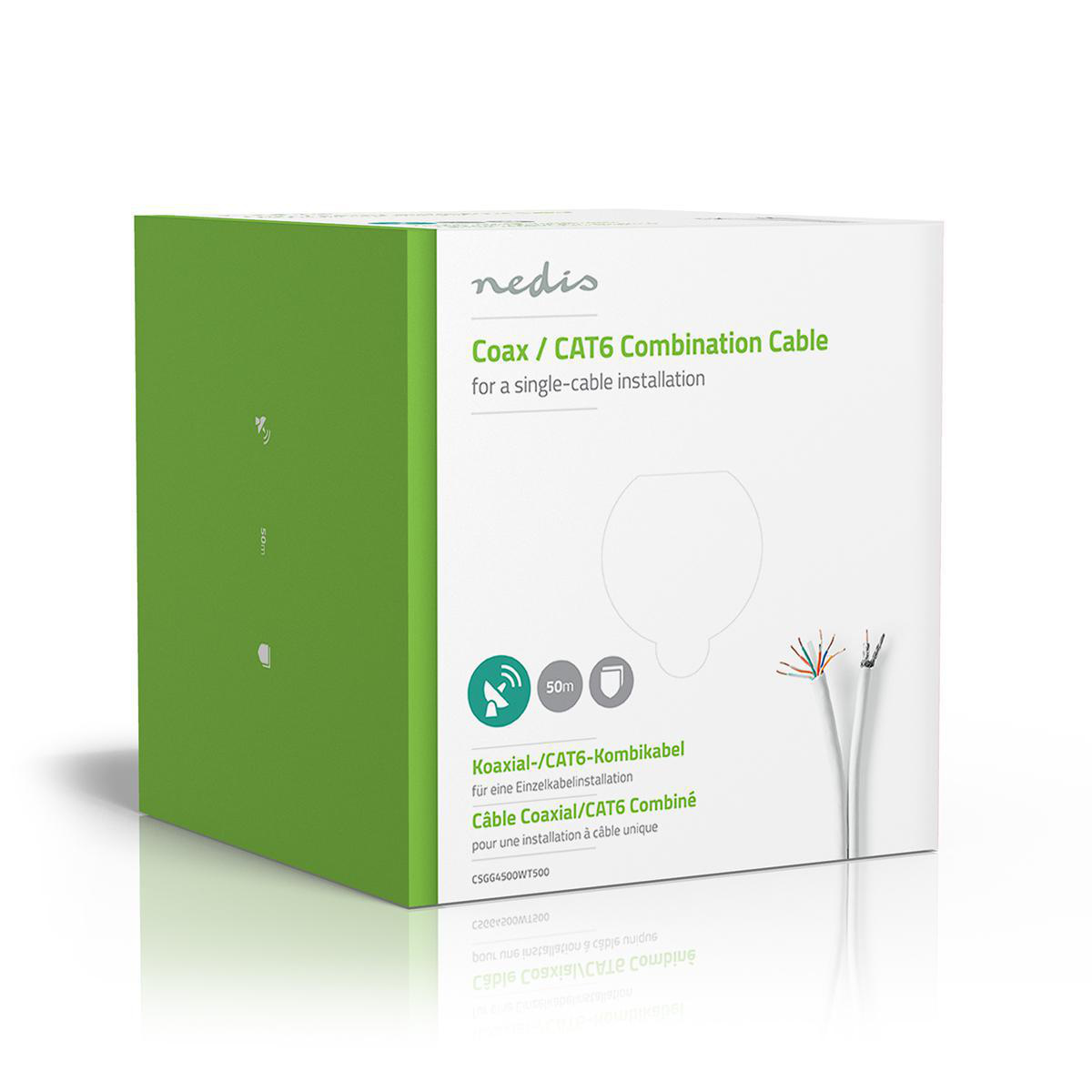 IEC (Coax) CAT6 Combikabel op rol | RG58 | 75 Ohm | Drievoudig Afgeschermd | ECA | 50.0 m | Rond | Wit | Gift Box