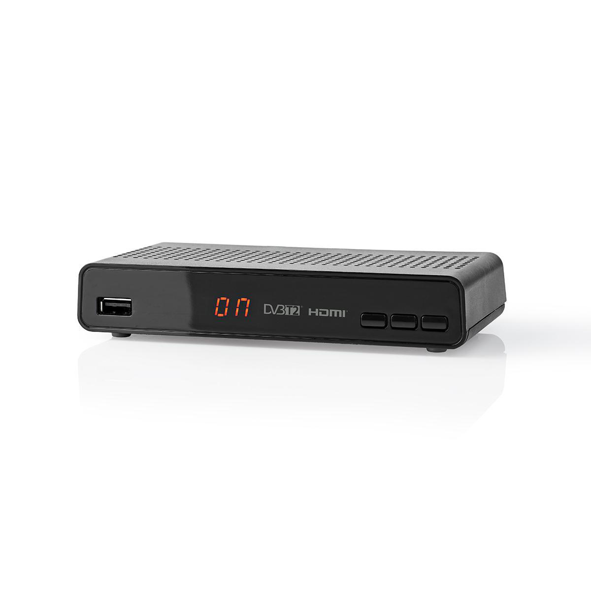 DVB-T2-Ontvanger | Free To Air (FTA) | 480i / 480p / 576i / 576p / 720p / 1080i / 1080p | H.265 | 1000 Kanalen | Ouderlijk toezicht | Elektronische programmagids | Afstandbestuurbaar | Zwart