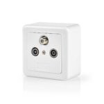 Wandcontactdoos voor Antenne | 1x F-Connector Female / 1x IEC Connector Female / 1x IEC Connector Male | 75 Ohm | Return path | Wit / Zilver