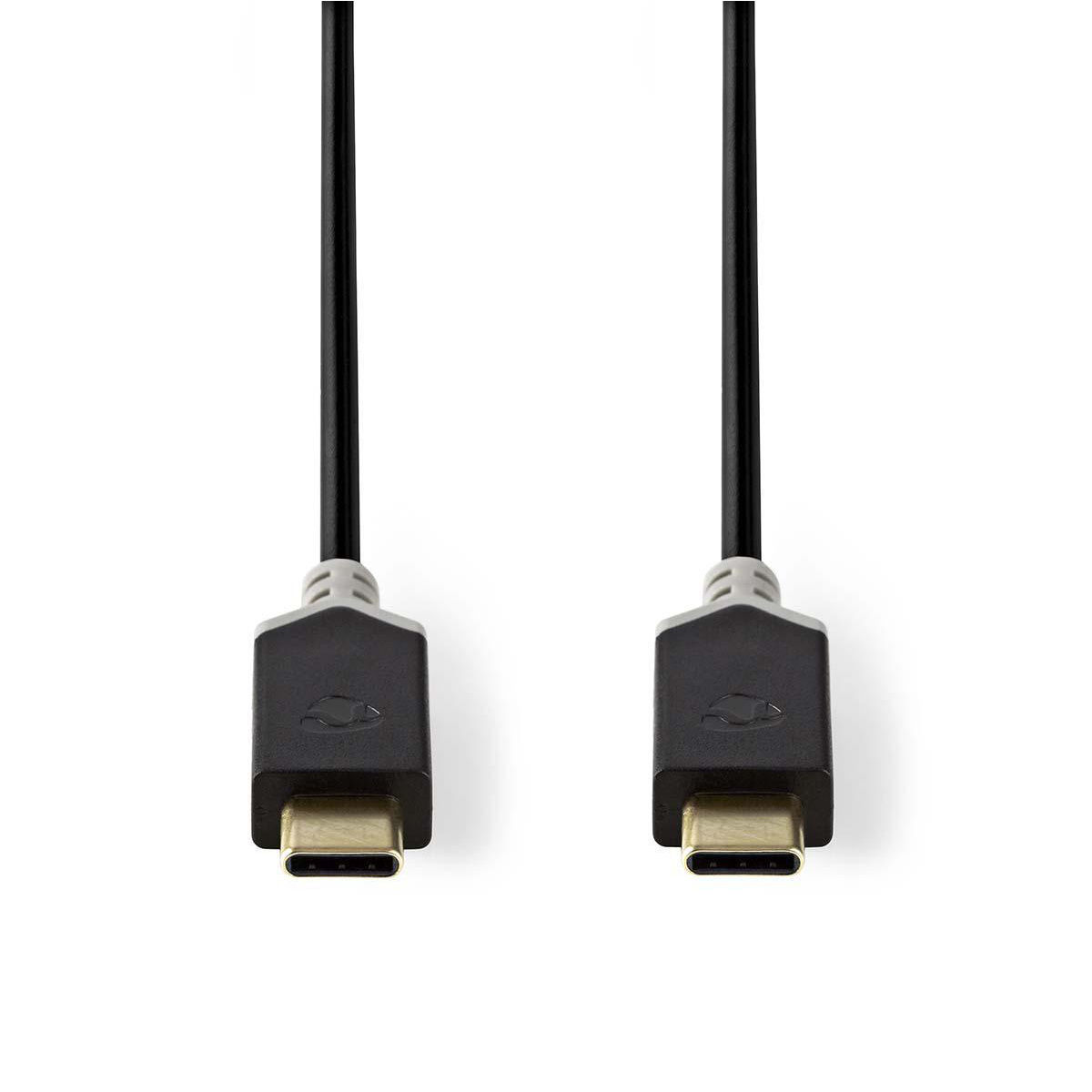 USB-Kabel | USB 3.2 Gen 2x2 | USB-C™ Male | USB-C™ Male | 100 W | 4K@60Hz | 20 Gbps | Verguld | 1.00 m | Rond | PVC | Antraciet | Window Box