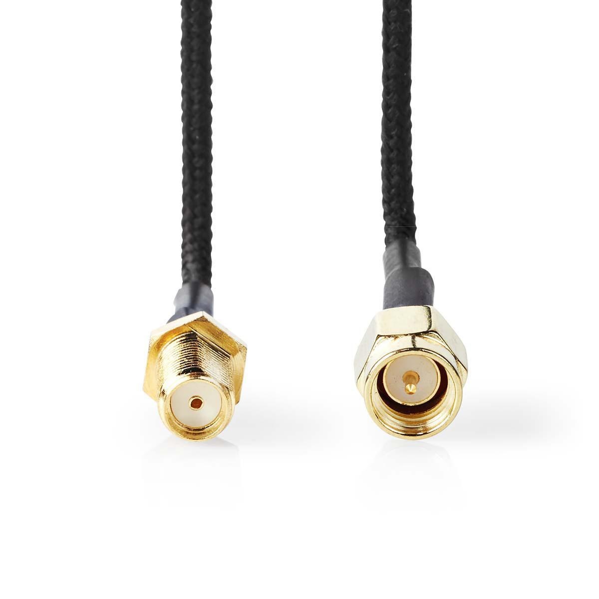 Antennekabel | SMA Female | SMA Male | Verguld | 50 Ohm | Enkelvoudig Afgeschermd | 0.50 m | Rond | Gevlochten | Zwart | Label