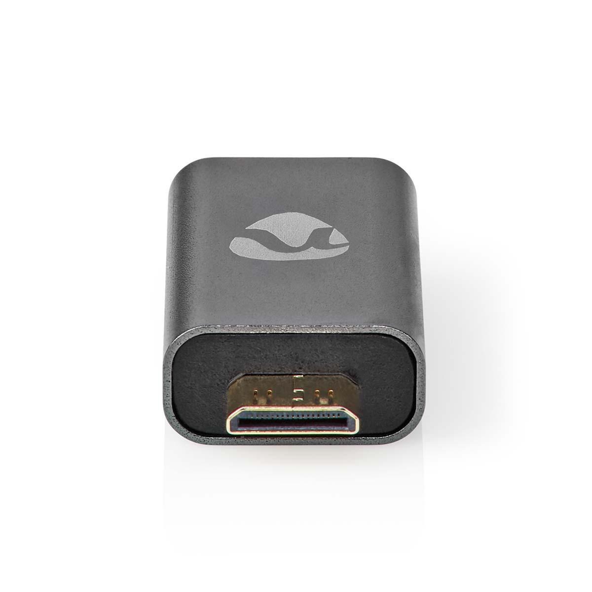 HDMI™-Adapter | HDMI™ Male / HDMI™ Mini-Connector | HDMI™ Output | Verguld | Recht | Aluminium | Gun Metal Grijs | 1 Stuks | Cover Window Box