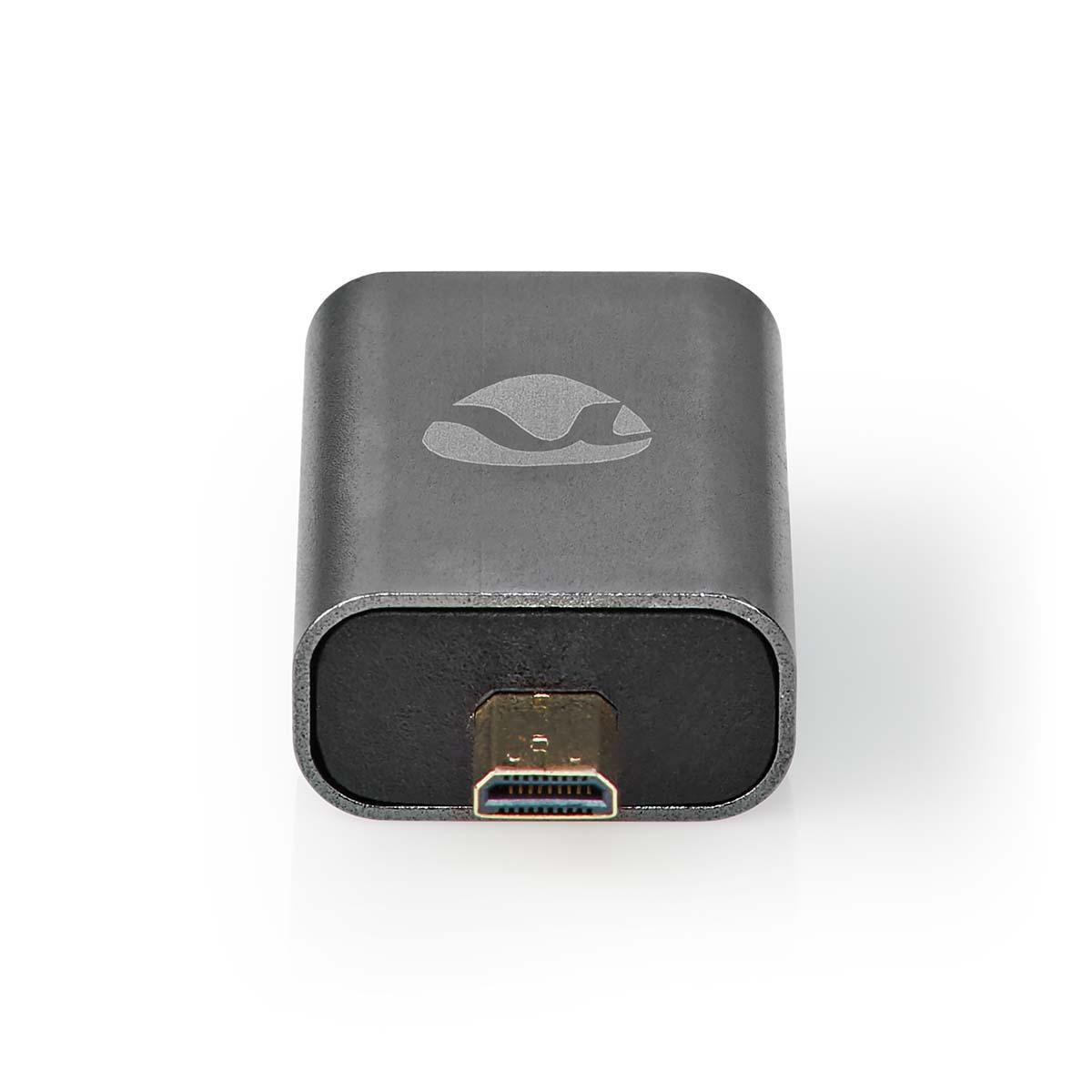 HDMI™-Adapter | HDMI™ Male / HDMI™ Micro-Connector | HDMI™ Output | Verguld | Recht | Aluminium | Gun Metal Grijs | 1 Stuks | Cover Window Box