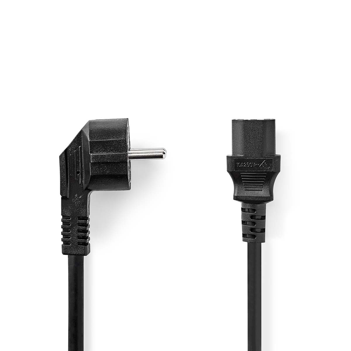 Stroomkabel | Type F (CEE 7/7) Male | IEC-320-C13 | Gehoekt | Recht | Vernikkeld | 2.00 m | Rond | PVC | Zwart | Doos