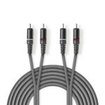 Stereo-Audiokabel | 2x RCA Male | 2x RCA Male | Vernikkeld | 5.00 m | Rond | Donkergrijs | Kartonnen Sleeve