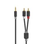 Stereo-Audiokabel | 3,5 mm Male | 2x RCA Male | Verguld | 1.00 m | Rond | Antraciet | Doos