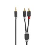 Stereo-Audiokabel | 3,5 mm Male | 2x RCA Male | Verguld | 5.00 m | Rond | Antraciet | Doos