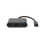 USB Multi-Port Adapter | USB 3.1 | USB-C™ Male | HDMI™ Output / USB-A Female / USB-C™ Female | 5 Gbps | 0.20 m | Rond | Vernikkeld | PVC | Zwart | Label