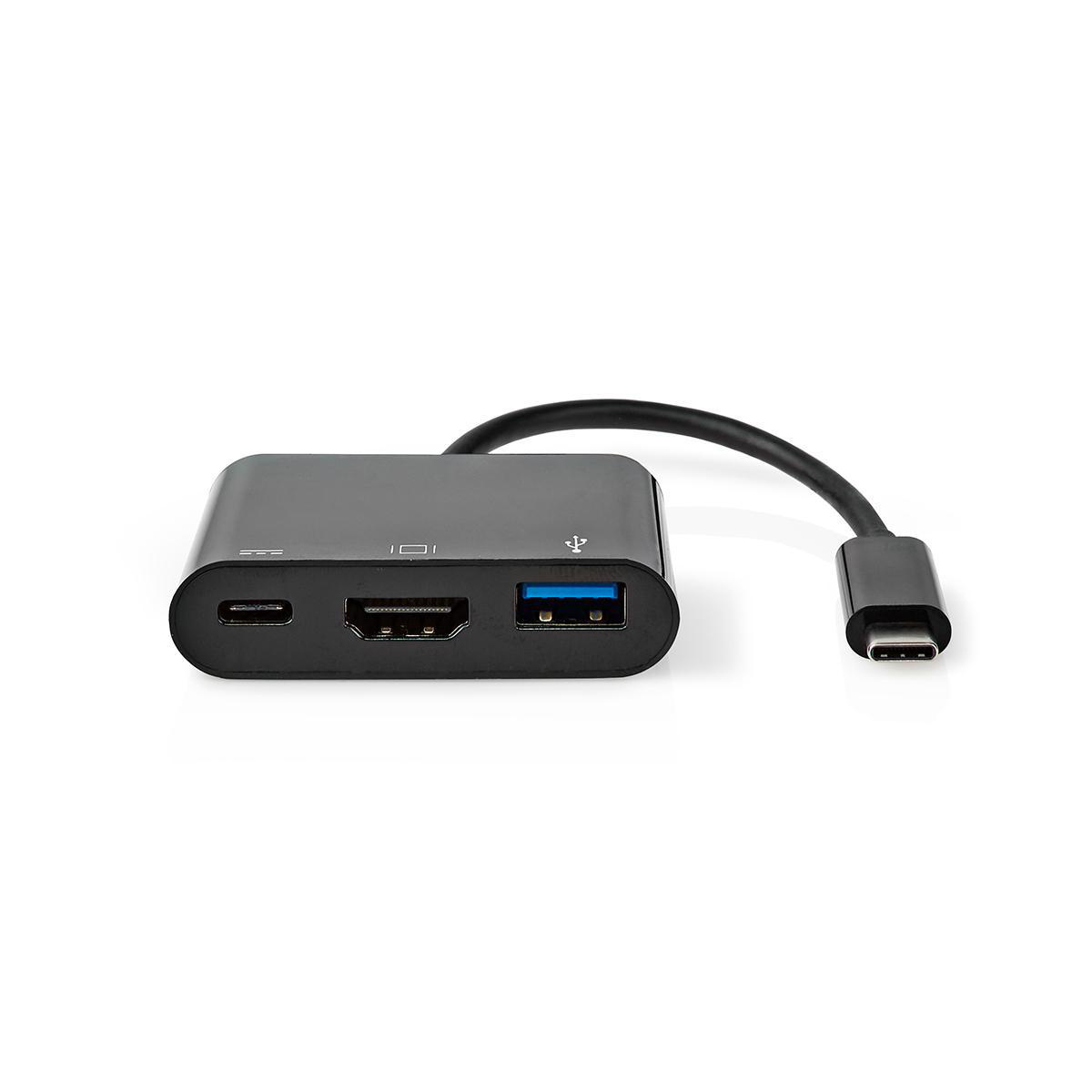 USB Multi-Port Adapter | USB 3.1 | USB-C™ Male | HDMI™ Output / USB-A Female / USB-C™ Female | 5 Gbps | 0.20 m | Rond | Vernikkeld | PVC | Zwart | Label