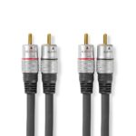 Stereo-Audiokabel | 2x RCA Male | 2x RCA Male | Verguld | 1.50 m | Rond | Antraciet | Doos