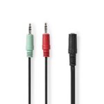 Stereo-Audiokabel | 3,5 mm Female | 2x 3,5 mm Male | Vernikkeld | 0.20 m | Rond | Zwart | Doos