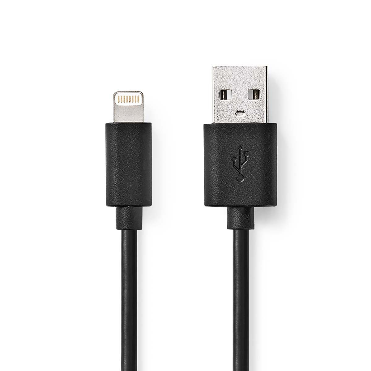 Lightning Kabel | USB 2.0 | Apple Lightning 8-Pins | USB-A Male | 480 Mbps | Vernikkeld | 1.00 m | Rond | PVC | Zwart | Doos